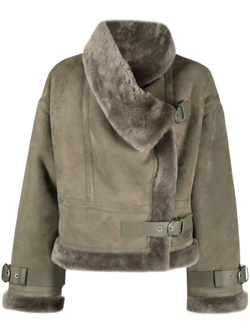 Green Darling Cropped Shearling Jacket