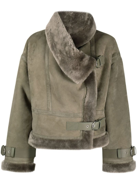 Green Darling Cropped Shearling Jacket