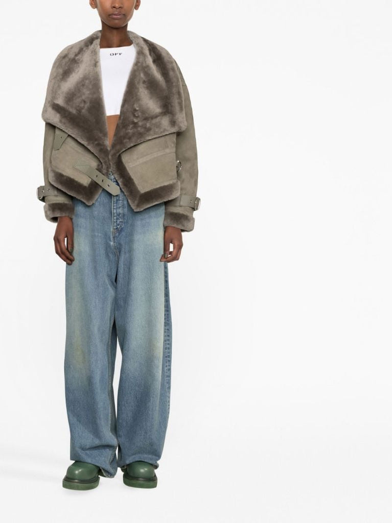 Green Darling Cropped Shearling Jacket