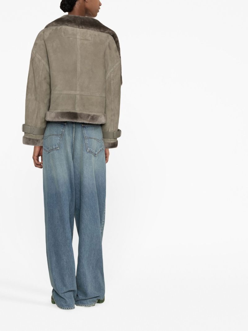 Green Darling Cropped Shearling Jacket