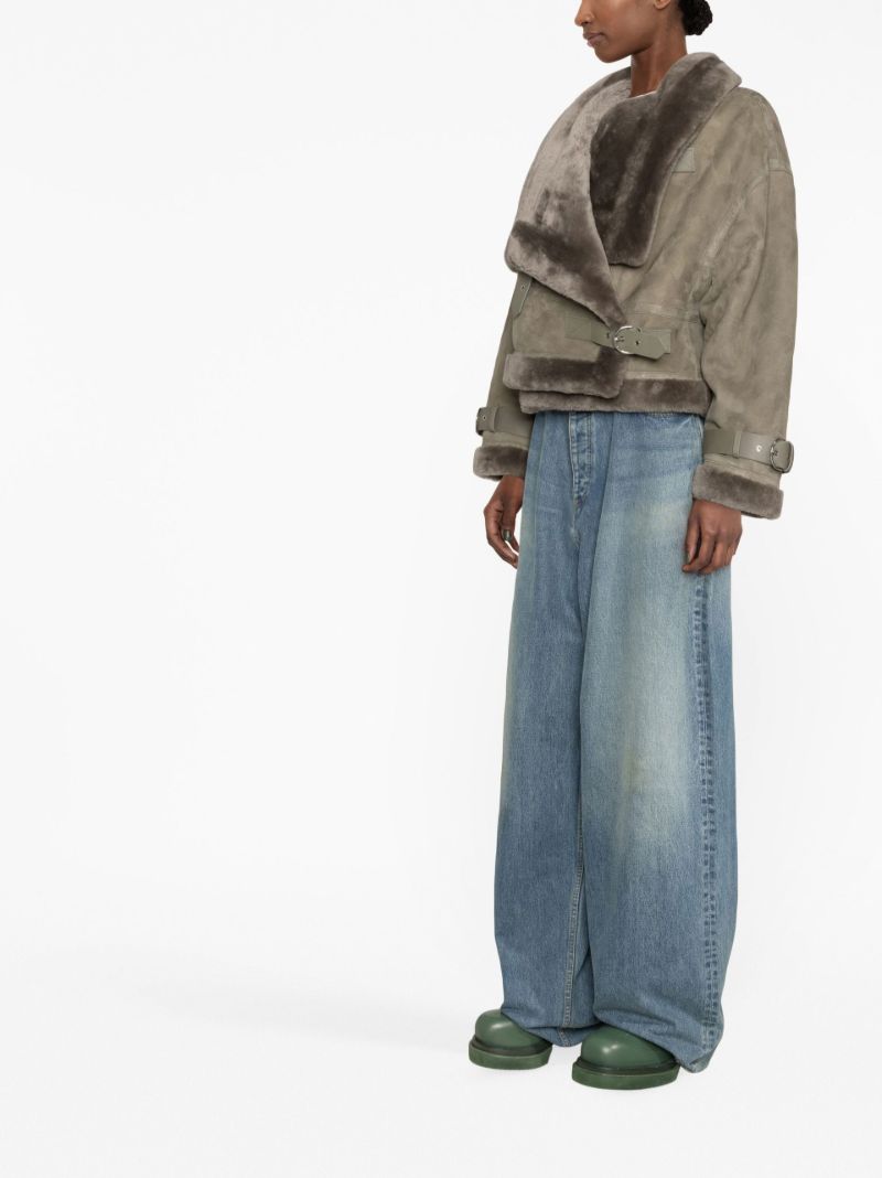 Green Darling Cropped Shearling Jacket