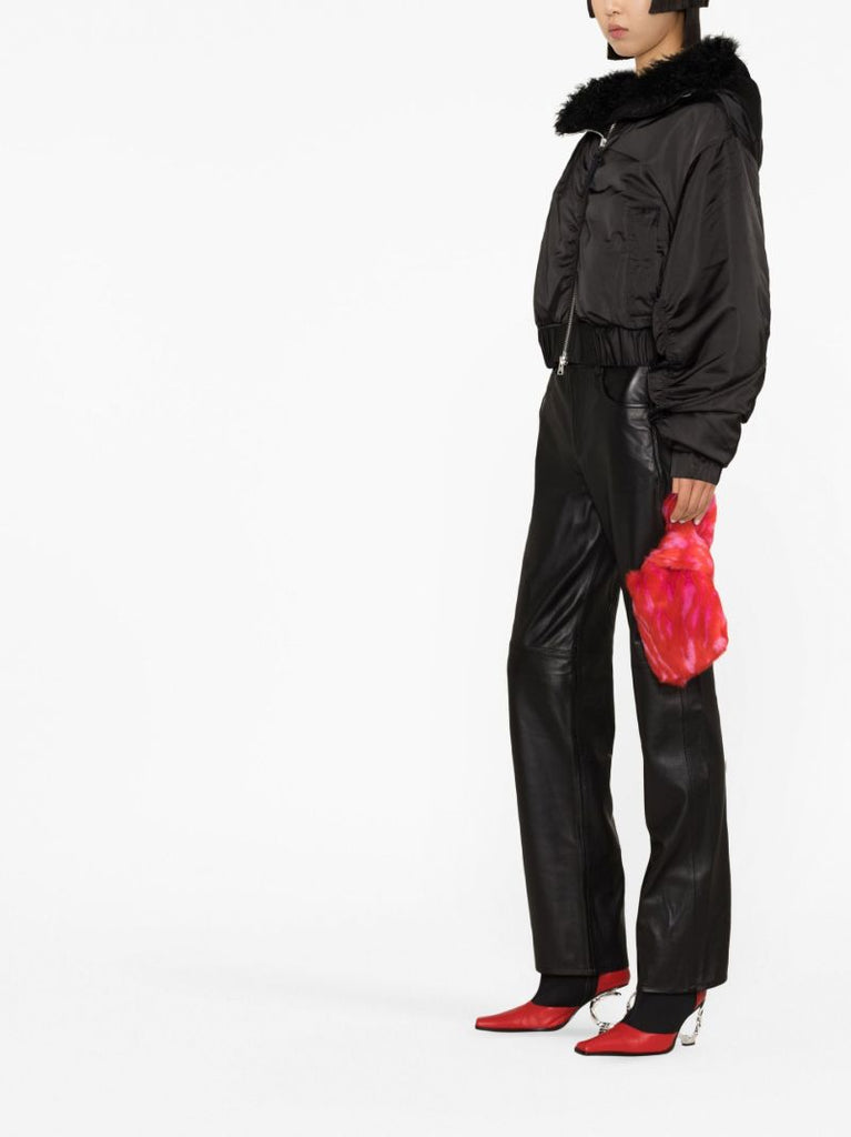 Black Amara Cropped Bomber Jacket