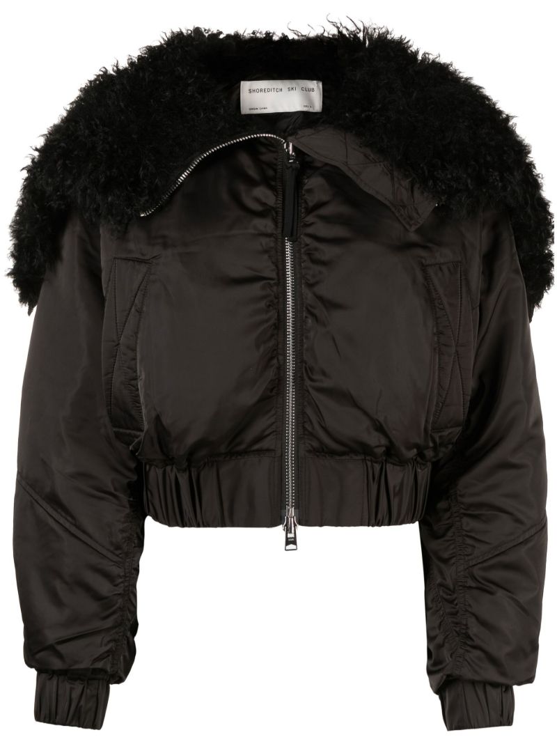 Black Amara Cropped Bomber Jacket