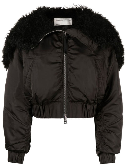 Black Amara Cropped Bomber Jacket