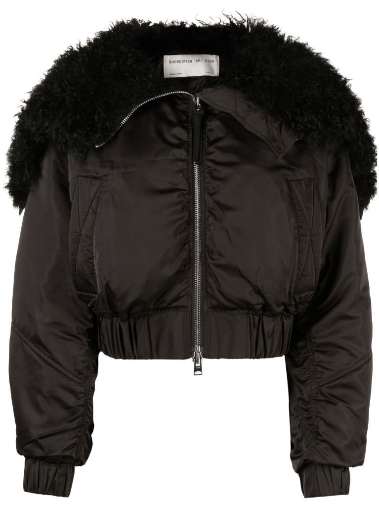 Black Amara Cropped Bomber Jacket