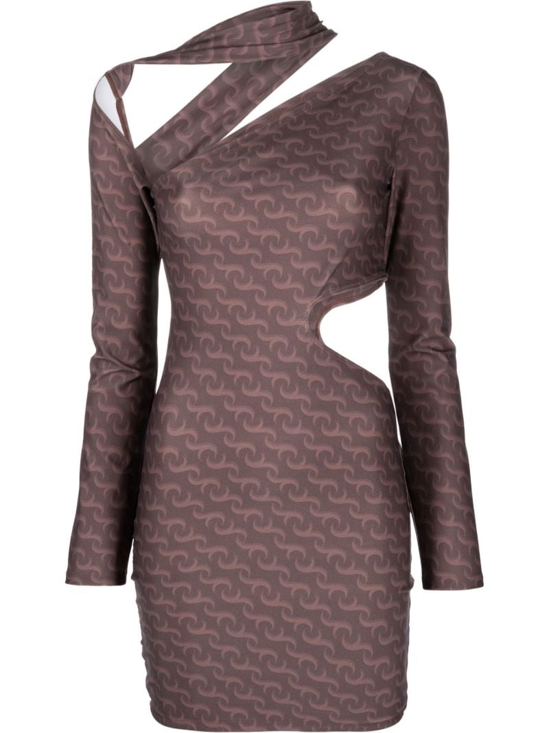 Brown Logo Print Cut-out Mini Dress
