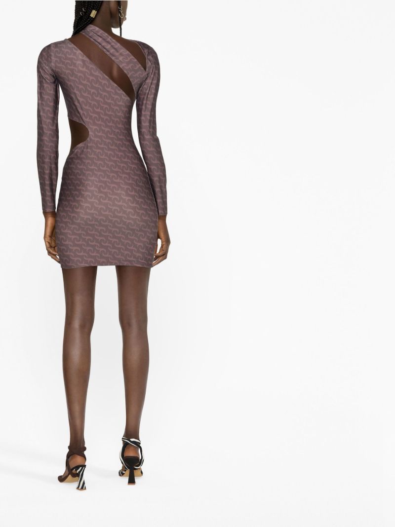 Brown Logo Print Cut-out Mini Dress