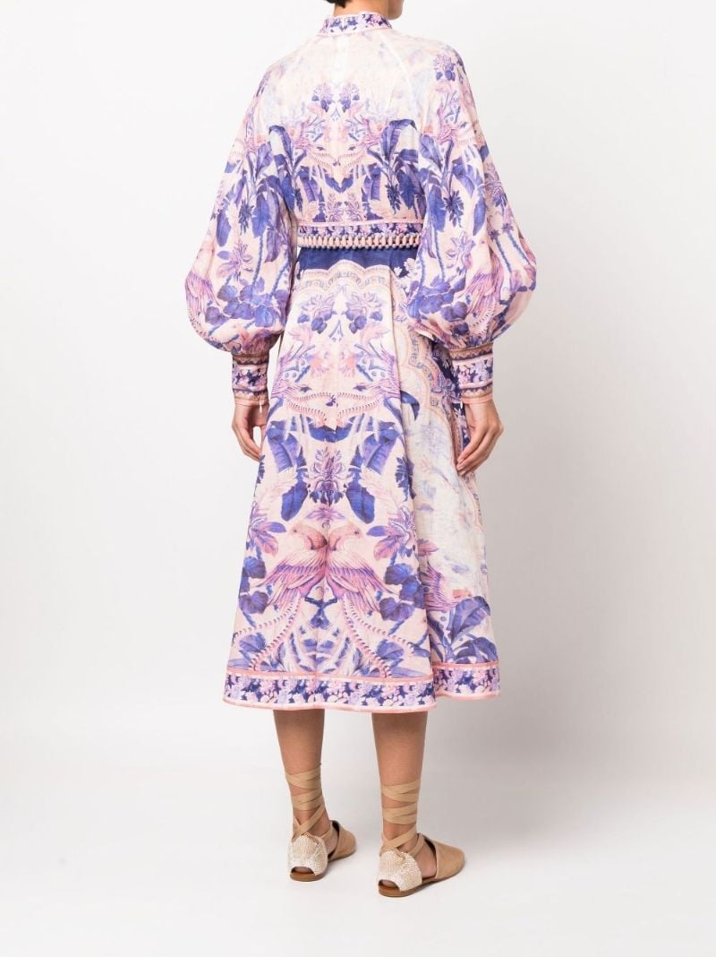 Purple Lyre Billow Sleeve Linen Midi Dress
