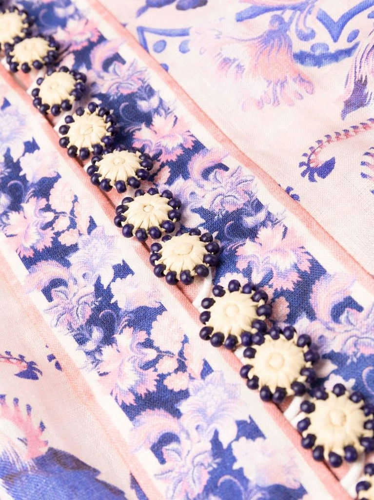 Purple Lyre Billow Sleeve Linen Midi Dress