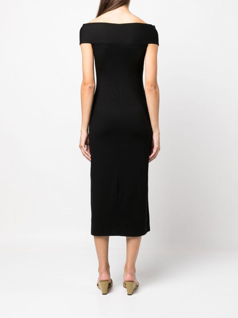 Black Off-the-shoulder Knotted Midi Dress