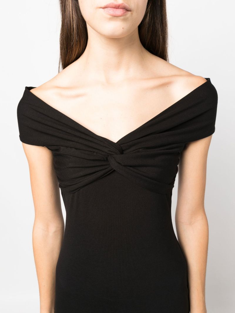 Black Off-the-shoulder Knotted Midi Dress
