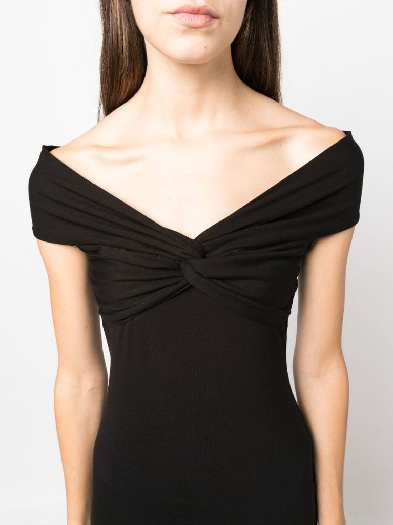 Black Off-the-shoulder Knotted Midi Dress