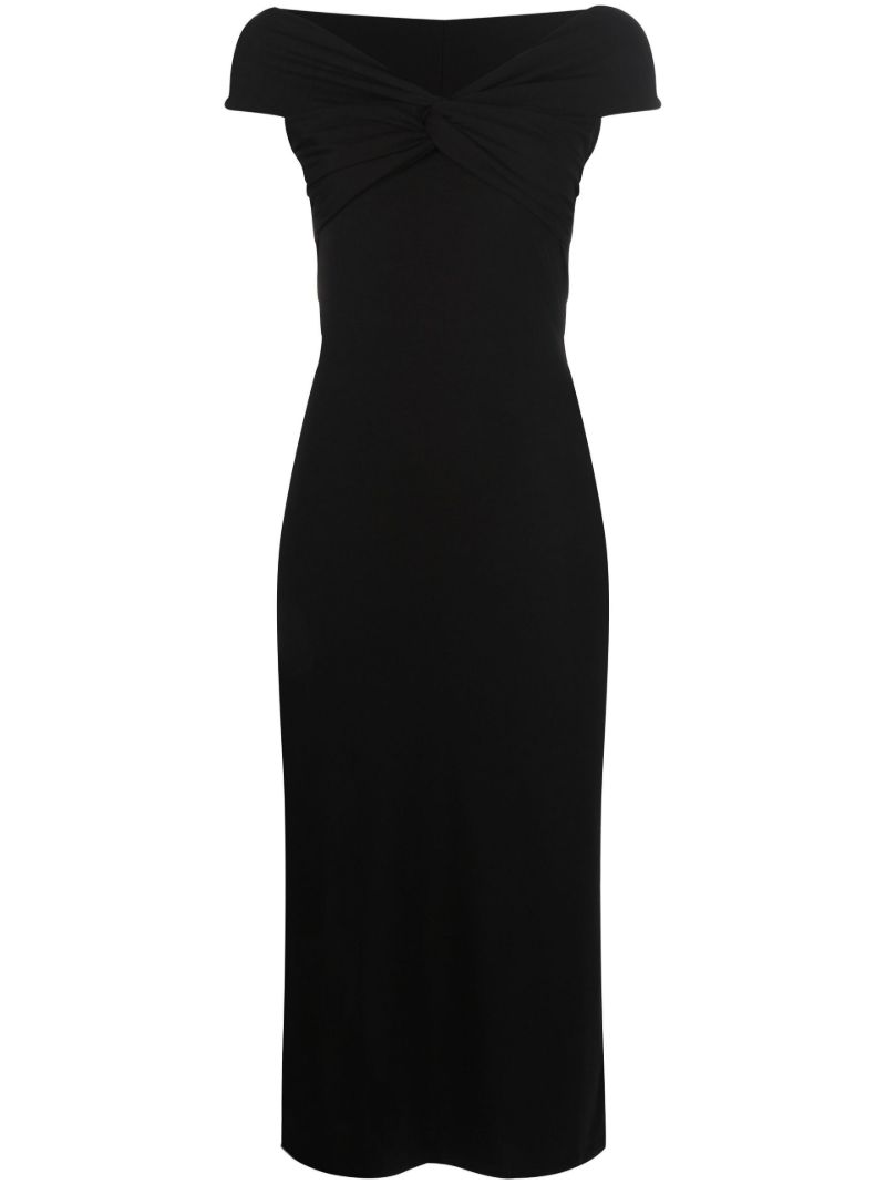 Black Off-the-shoulder Knotted Midi Dress