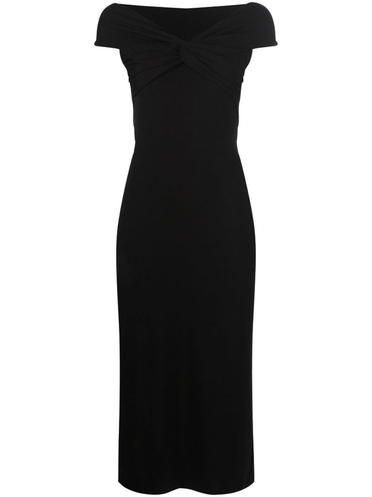 Black Off-the-shoulder Knotted Midi Dress