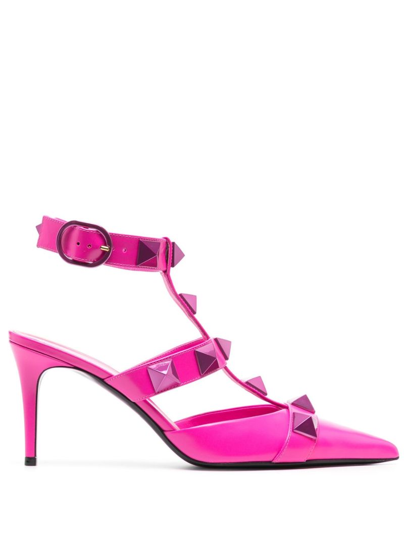 Pink Rockstud 80 Ankle Strap Leather Pumps