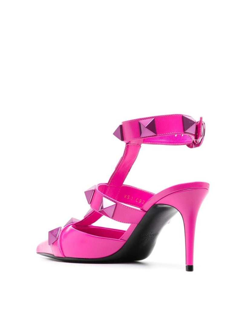 Pink Rockstud 80 Ankle Strap Leather Pumps