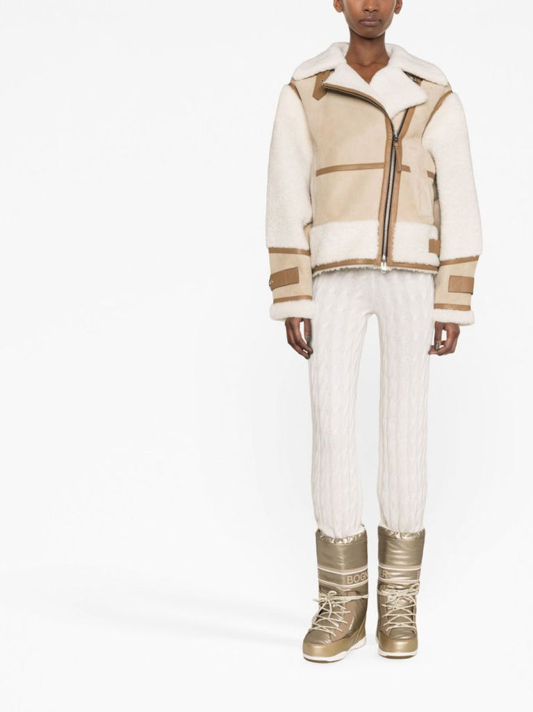 Neutral Celeste Shearling Leather Biker Jacket