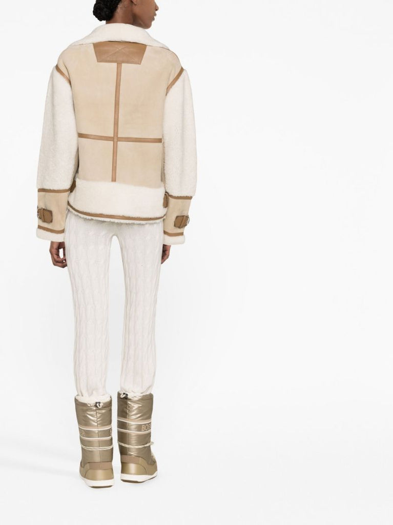 Neutral Celeste Shearling Leather Biker Jacket