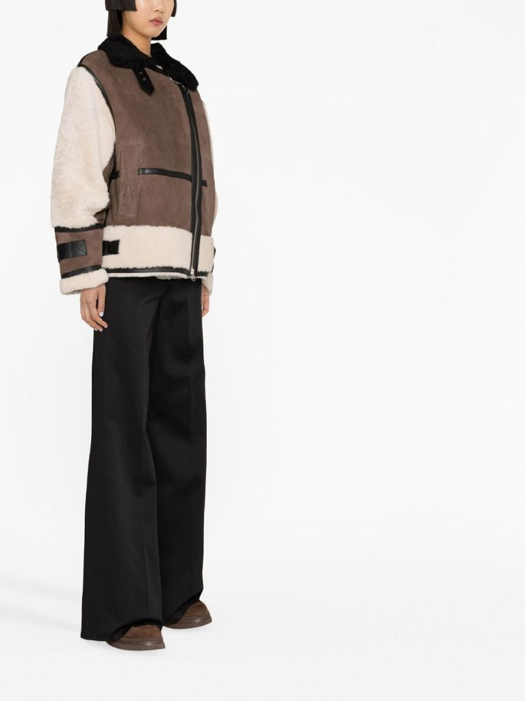 Brown Celeste Shearling Leather Biker Jacket