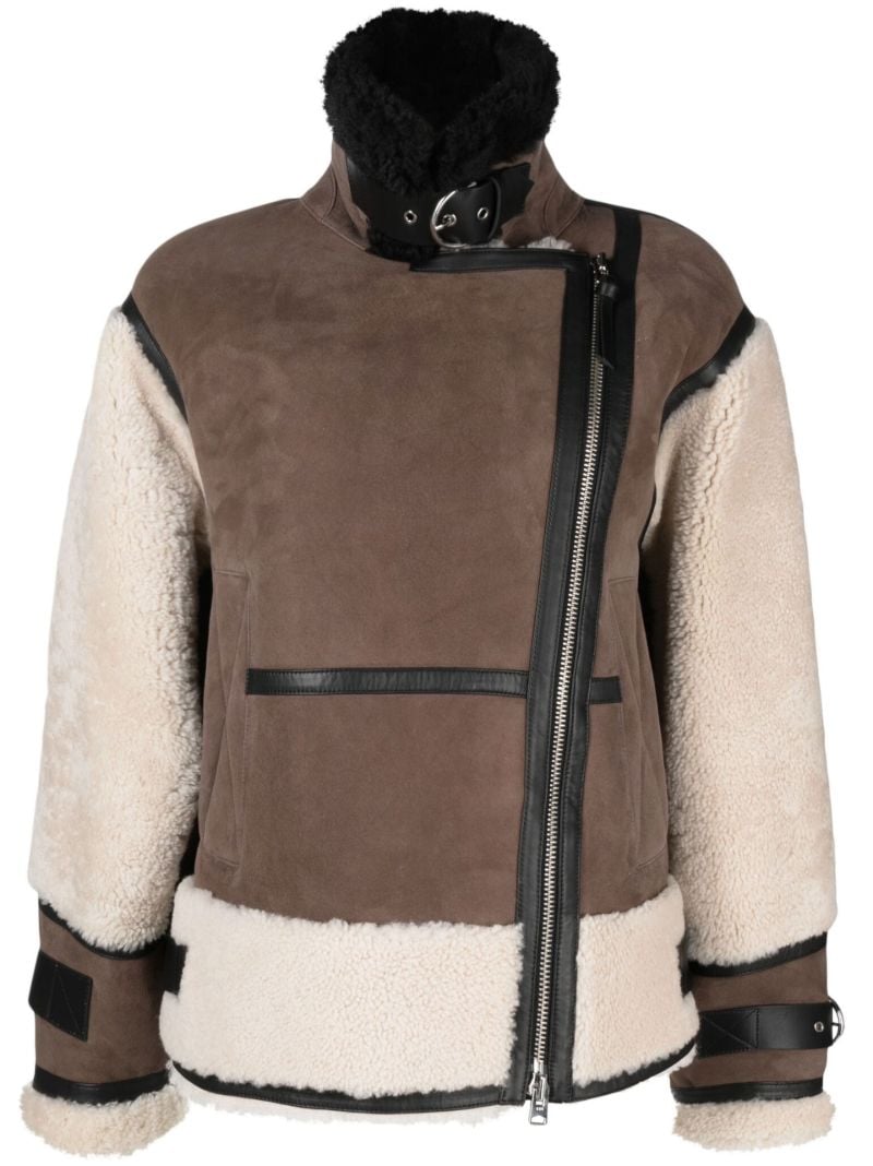Brown Celeste Shearling Leather Biker Jacket