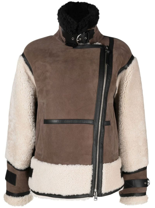 Brown Celeste Shearling Leather Biker Jacket
