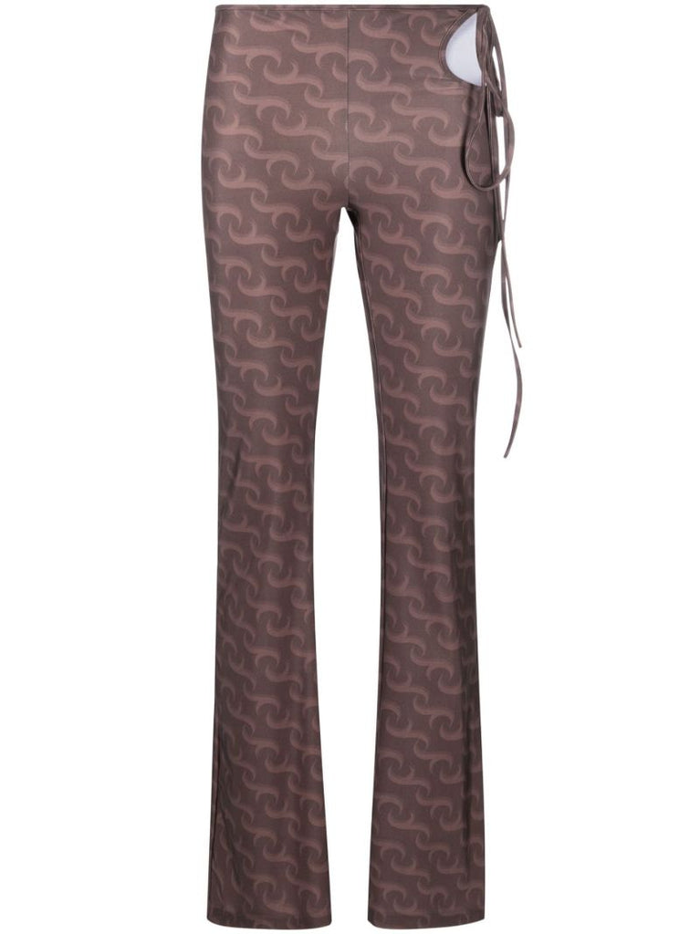 Brown Logo Print Flared Trousers