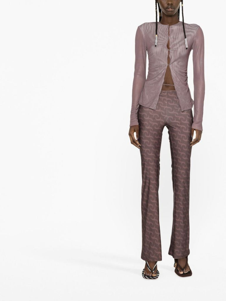 Brown Logo Print Flared Trousers
