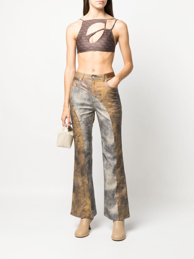 Brown Asymmetric Printed Crop Top
