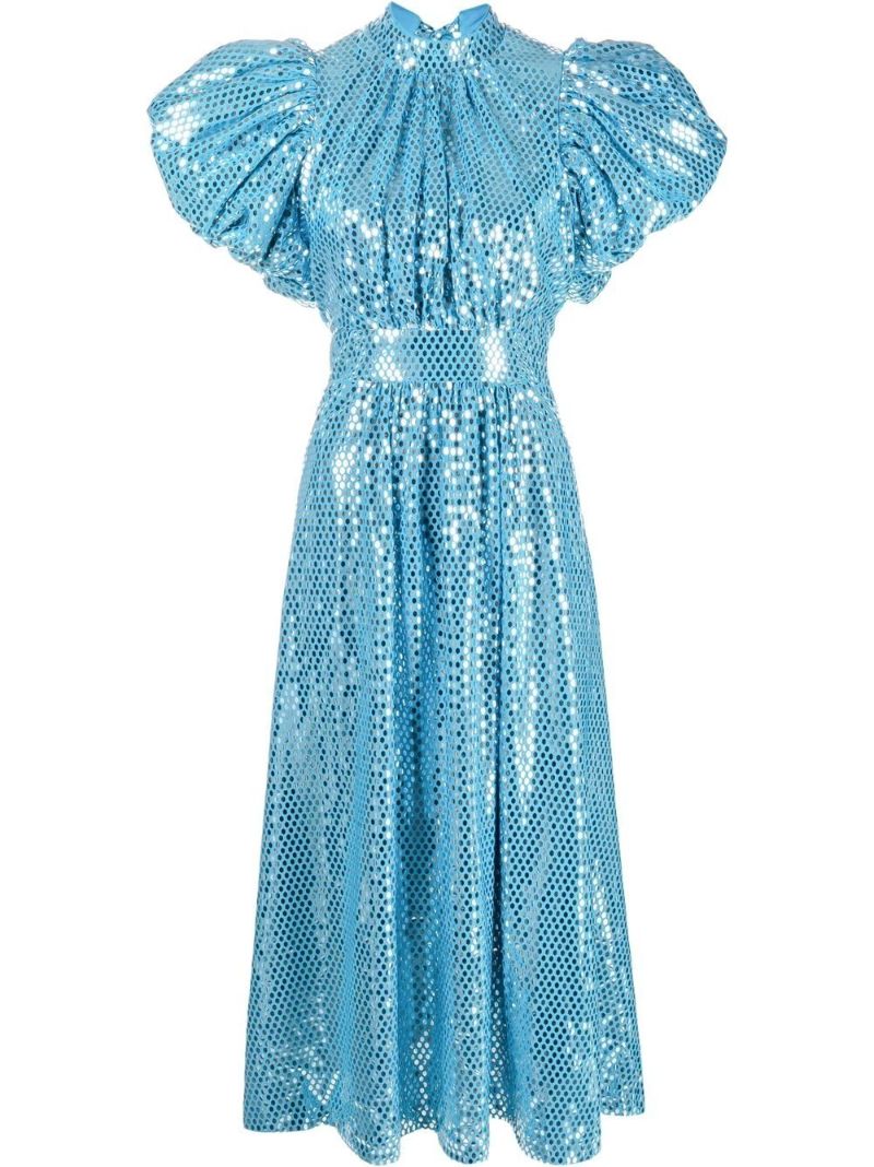 Blue Noon Puff Sleeve Sequin Midi Dress