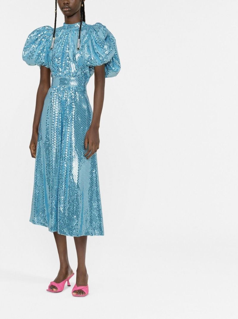 Blue Noon Puff Sleeve Sequin Midi Dress