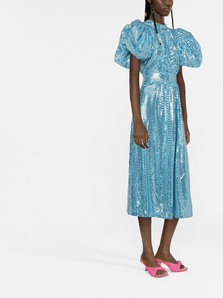 Blue Noon Puff Sleeve Sequin Midi Dress