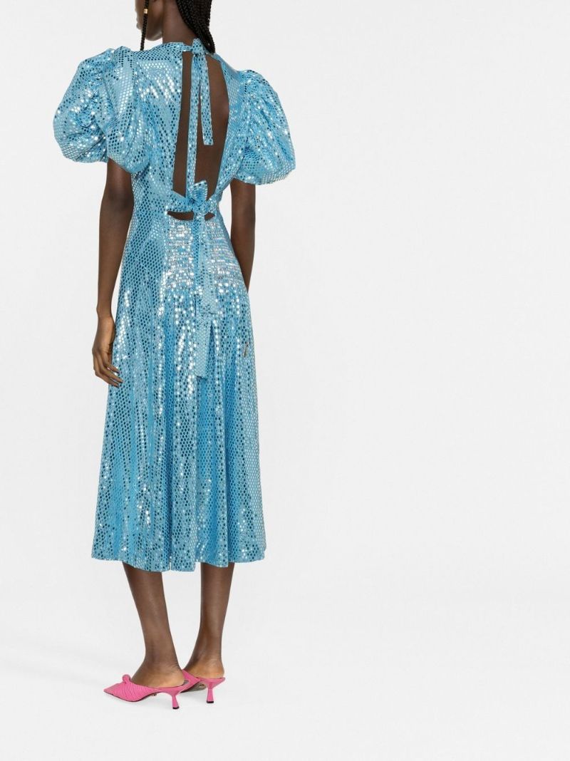 Blue Noon Puff Sleeve Sequin Midi Dress