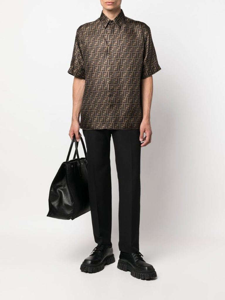 Brown Ff-print Silk Shirt
