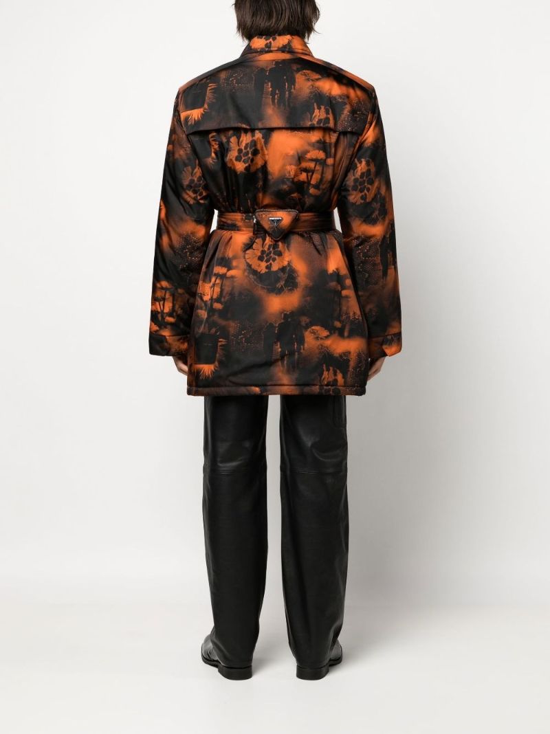 Orange and Black Re-nylon Printed Parka Coat