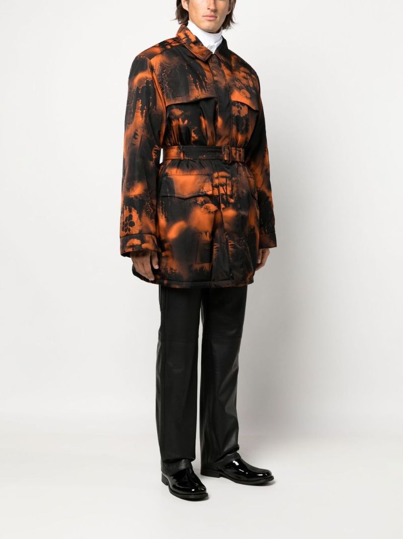 Orange and Black Re-nylon Printed Parka Coat