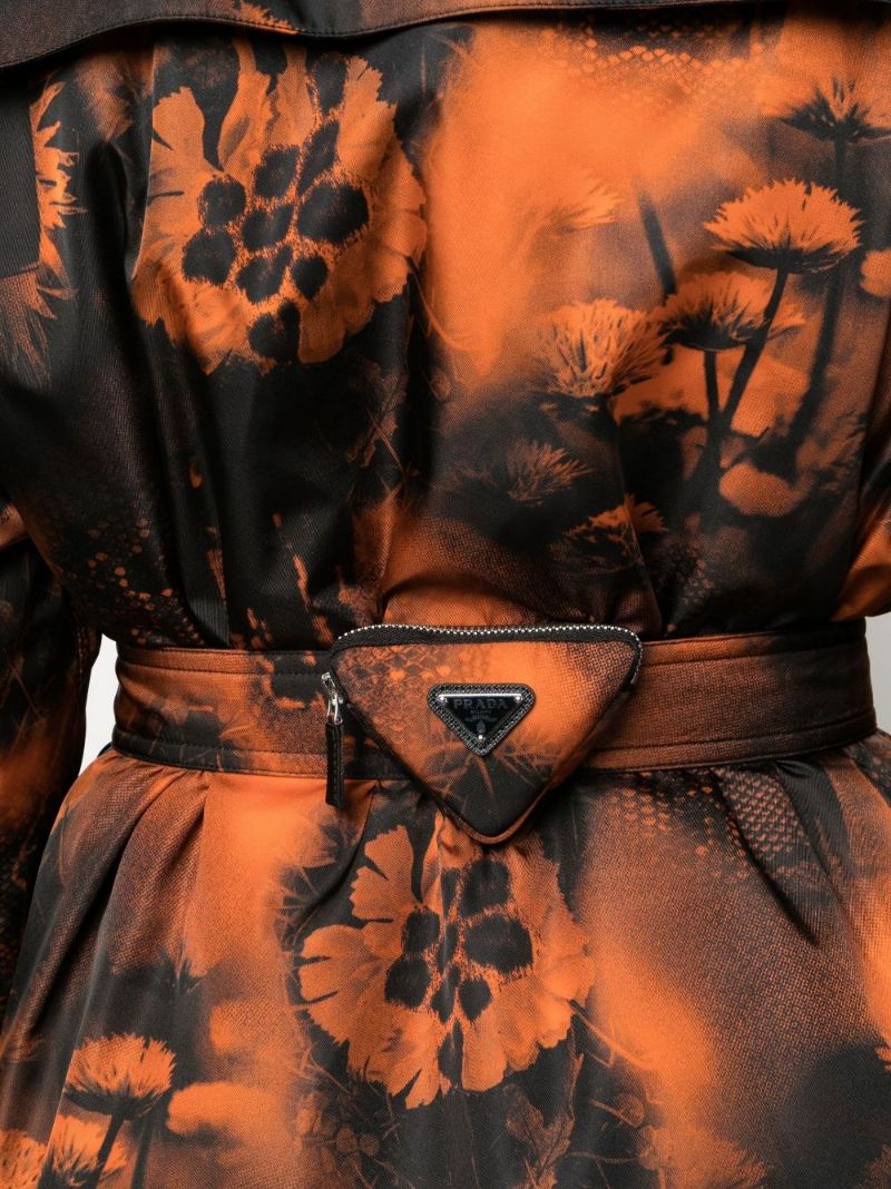 Orange and Black Re-nylon Printed Parka Coat