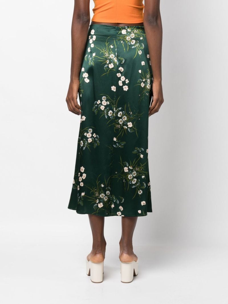 Green Sabine Floral Print Silk Midi Skirt