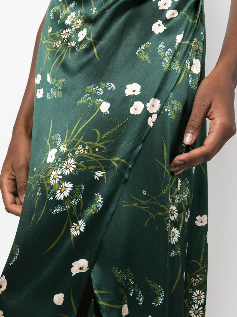 Green Sabine Floral Print Silk Midi Skirt