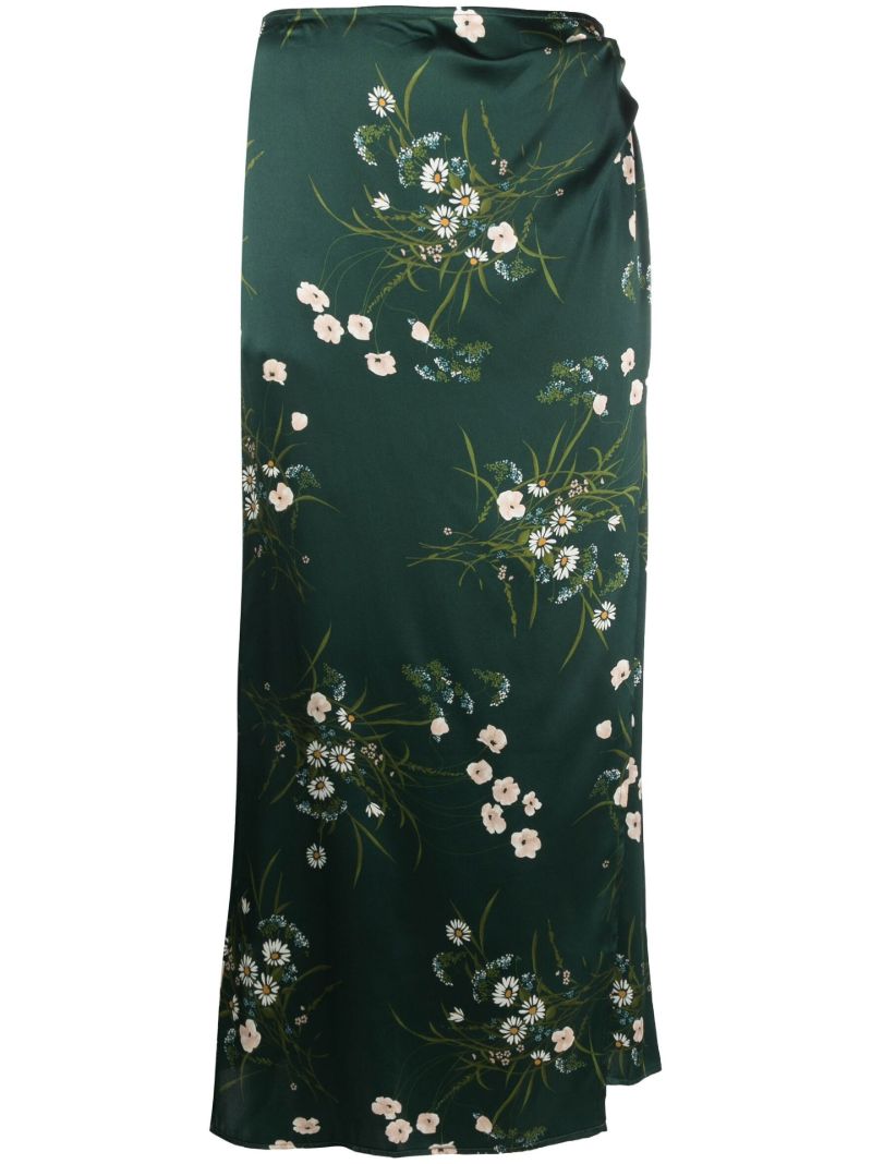 Green Sabine Floral Print Silk Midi Skirt