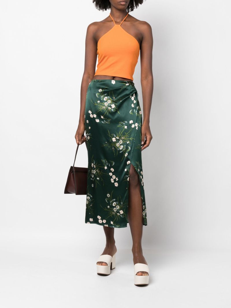 Green Sabine Floral Print Silk Midi Skirt