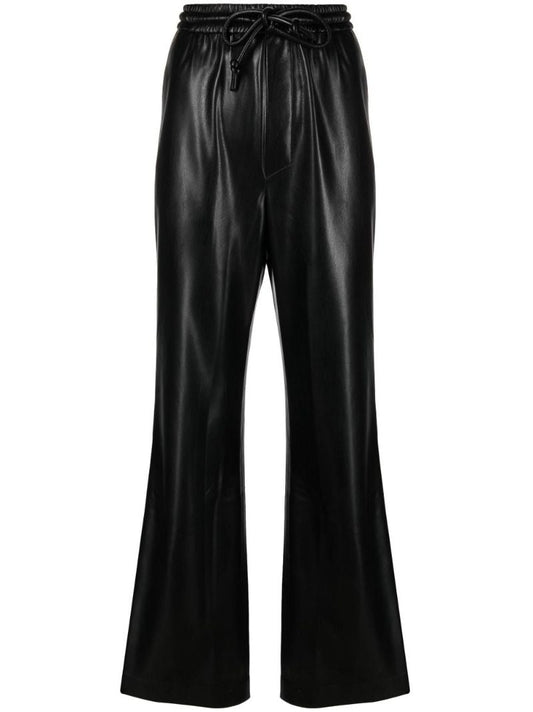 Black Calie Drawstring Faux Leather Trousers