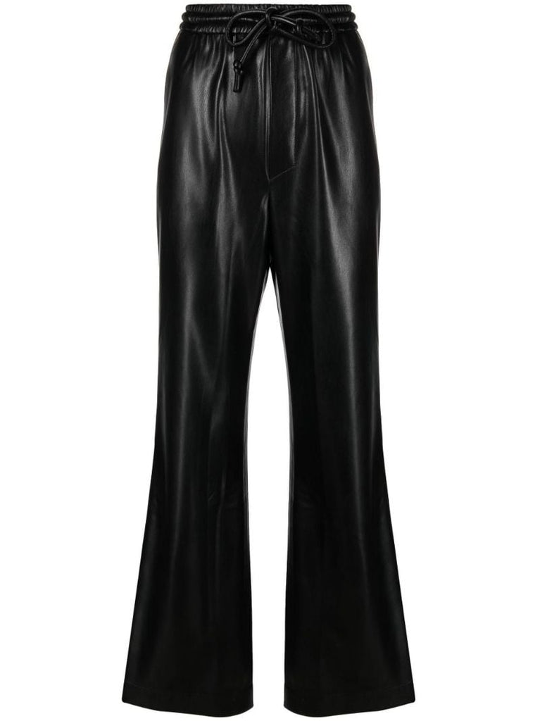 Black Calie Drawstring Faux Leather Trousers