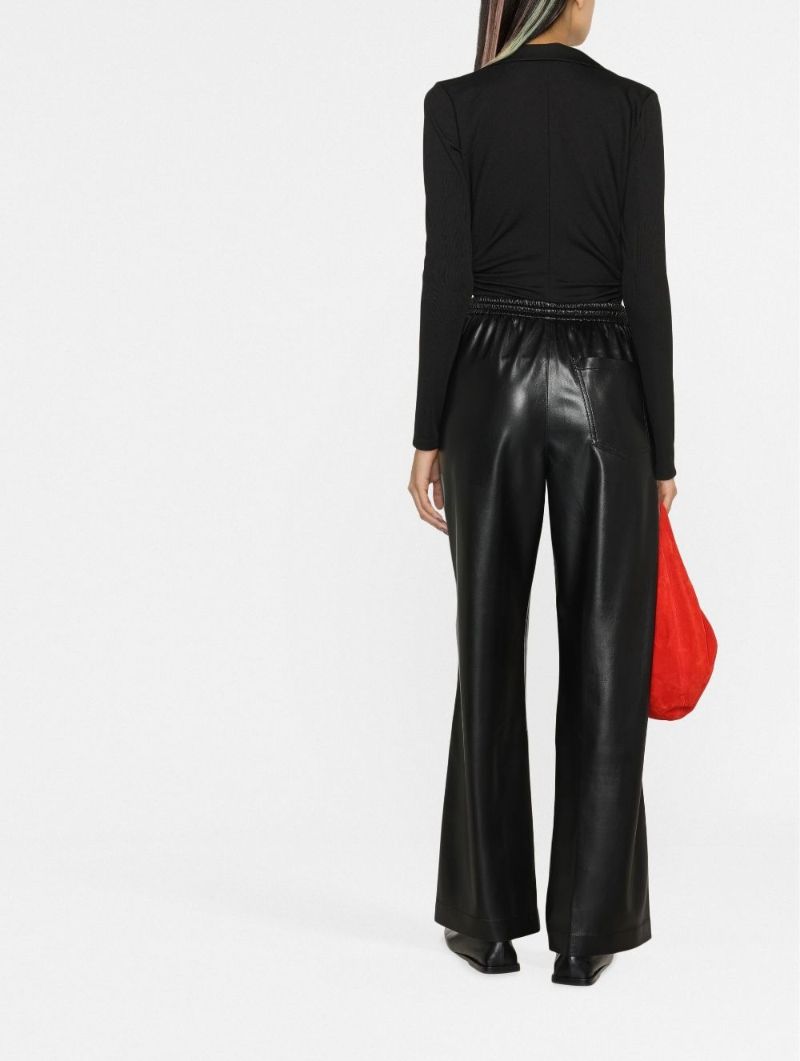 Black Calie Drawstring Faux Leather Trousers