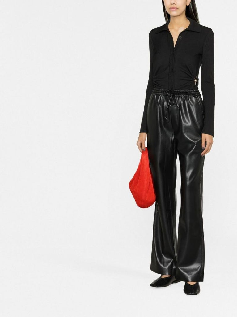 Black Calie Drawstring Faux Leather Trousers