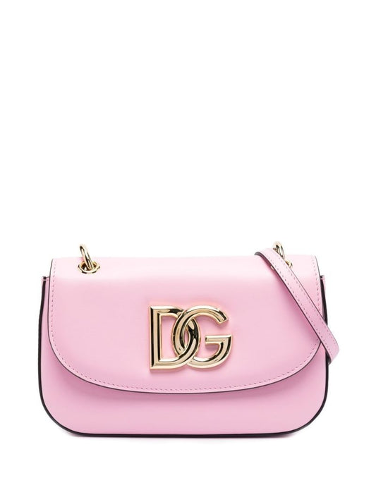 Pink Logo Plaque Leather Crossbody Bag