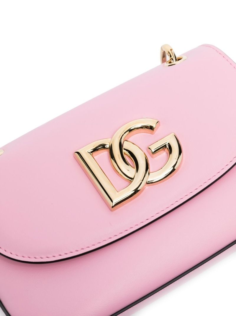 Pink Logo Plaque Leather Crossbody Bag