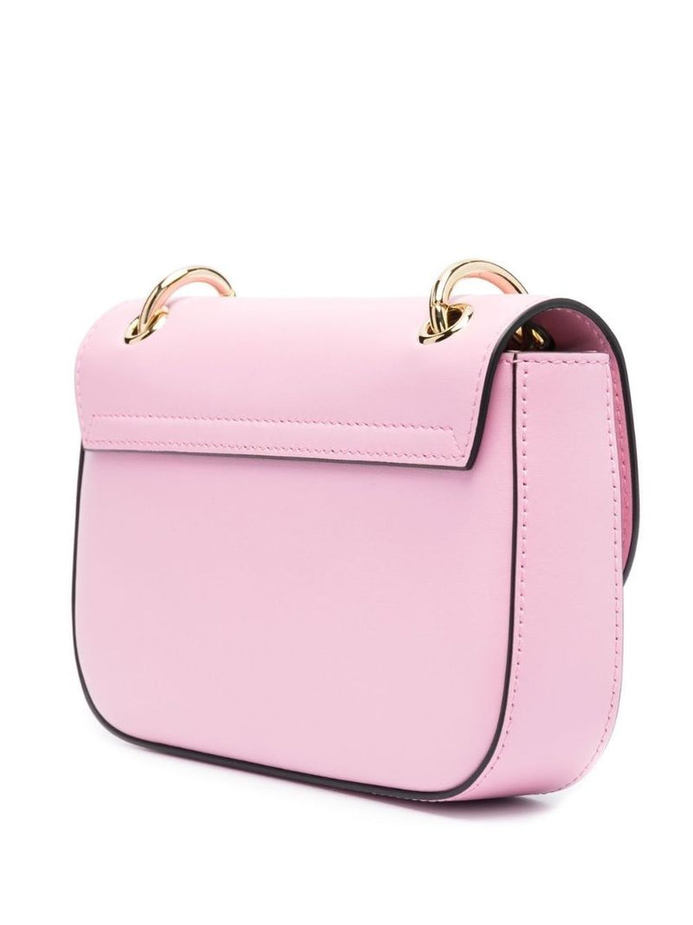 Pink Logo Plaque Leather Crossbody Bag
