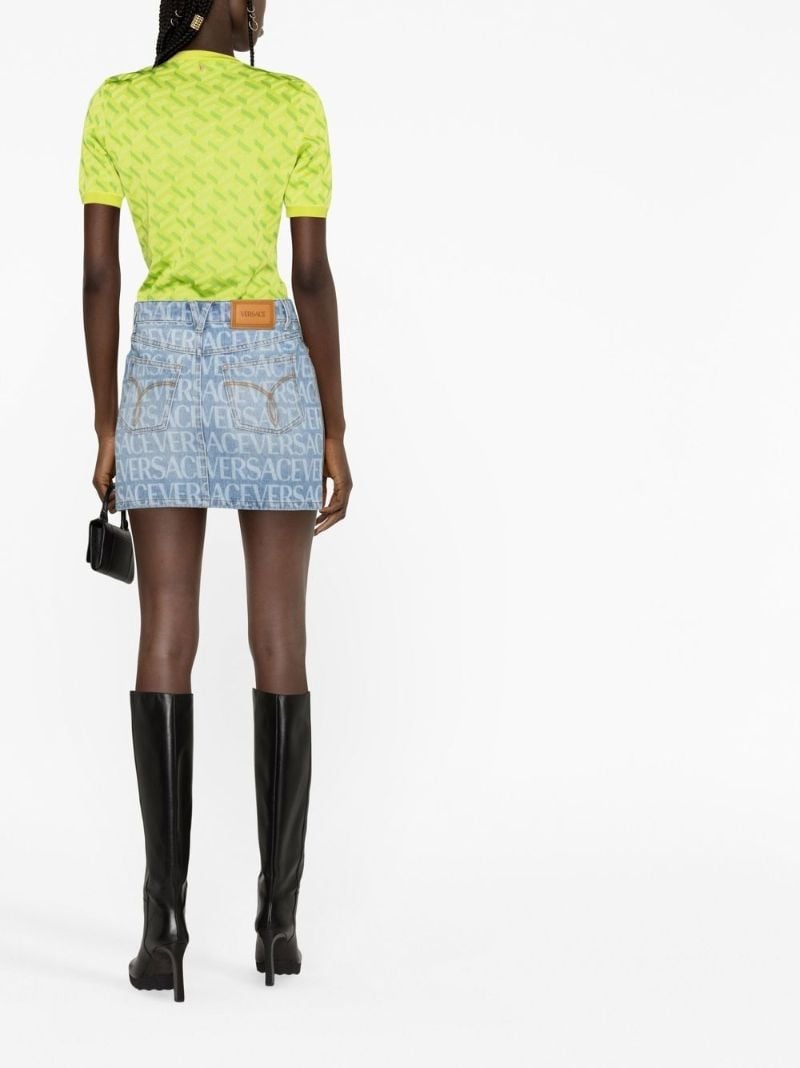Blue Logo Print Denim Mini Skirt