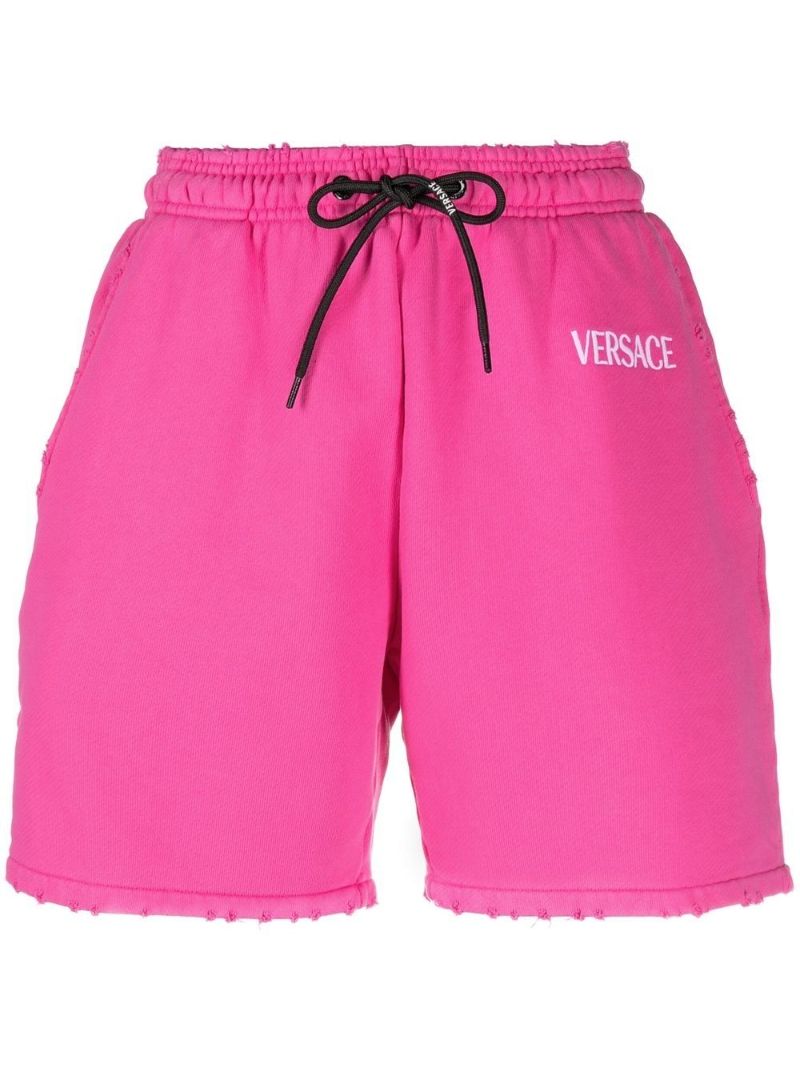 Pink Embroidered-logo Drawstring Shorts