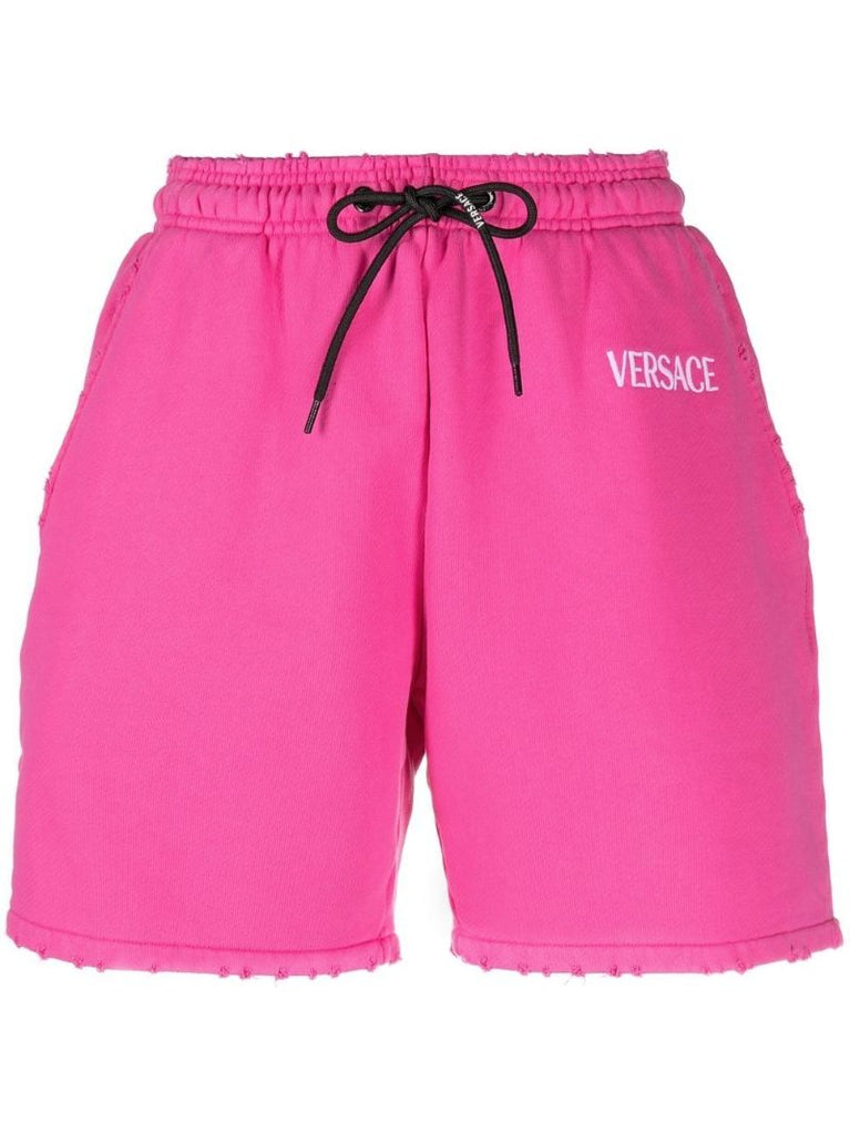 Pink Embroidered-logo Drawstring Shorts